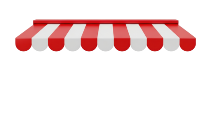 Isolated awning with red and white stripes, storefront canopy cover, market display element
