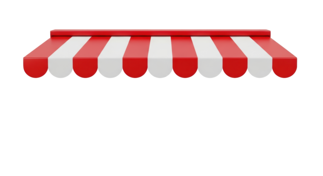 Isolated awning with red and white stripes, storefront canopy cover, market display element