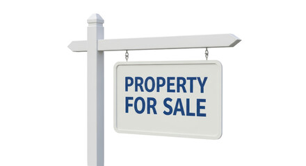 Isolated Property for Sale sign, real estate agency advertising a home or land up for sale