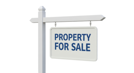 Isolated Property for Sale sign, real estate agency advertising a home or land up for sale