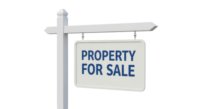 Isolated Property for Sale sign, real estate agency advertising a home or land up for sale - Powered by Adobe