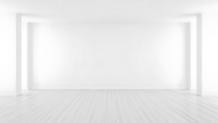 Minimalist empty white room with two doorways and a clean floor