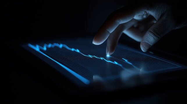 Digital financial analysis modern office data visualization dark environment close-up technology insights