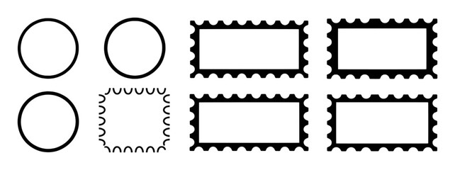 Collection of Stamp Borders and Circular Frames on White Background
