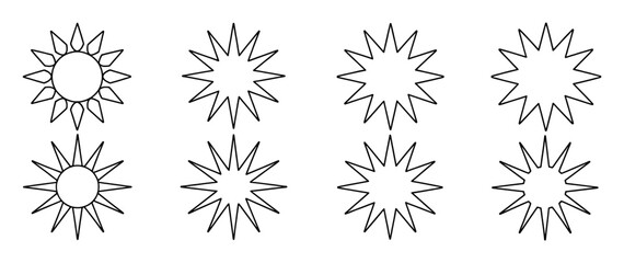 Collection of Stylized Sun and Starburst Icons in Black and White