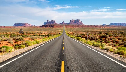 Straight road through red desert