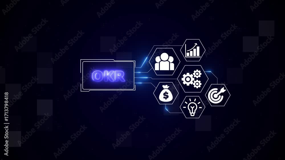 Aufkleber okr objective key result concept. interface technology, the future of user experience, journey and t