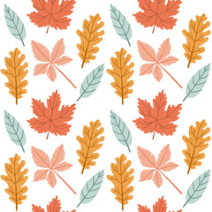 Fototapeta premium Modern abstract seamless patterns with natural colorful shapes. Autumn colors and fall leaves. Vector illustration in flat style for Wrapping paper, textile print, wallpaper.