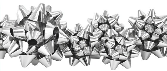 Silver star-shaped gift bows in a horizontal row