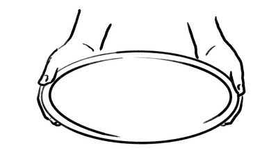 おぼんを持つ手のイラスト