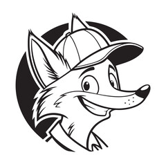 A charming cartoon fox with a playful grin, sporting a baseball cap and set against an isolated on white background, radiating friendliness and approachability