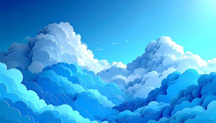 Cloudy blue sky, paper art style