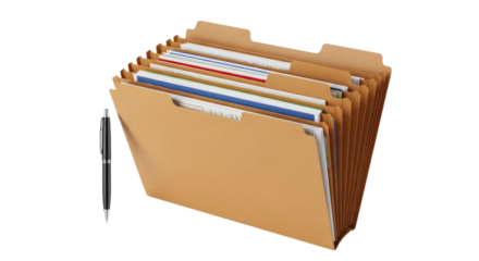 Expanding File Folder with Pen Organized Business Documents and Administrative Tools. clipping path. Business concept.