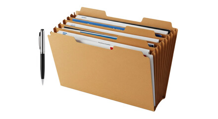 Expanding File Folder with Pen Organized Business Documents and Administrative Tools. clipping path. Business concept.
