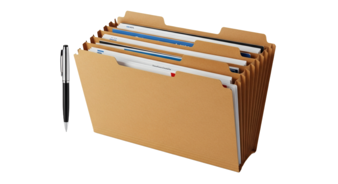 Expanding File Folder with Pen Organized Business Documents and Administrative Tools. clipping path. Business concept.