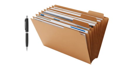 Expanding File Folder with Pen Organized Business Documents and Administrative Tools. clipping path. Business concept.