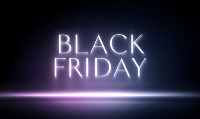 Vibrant Neon Black Friday Sign Illuminated Against a Dark Background Highlighting the Excitement of a Major Shopping Event. generative ai