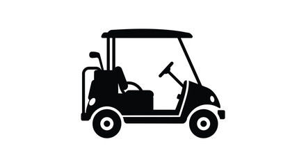 Simple black silhouette illustration of a golf cart side view visible