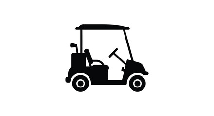 Simple black silhouette illustration of a golf cart on a white background