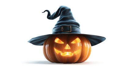 魔女の帽子をかぶったハロウィンカボチャ、地面影がある透過素材