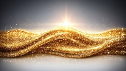 Golden glitter waves against a gray background