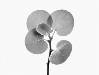 Close-up grayscale image of delicate plant stem with rounded leaves