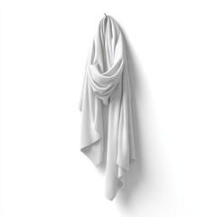 White draped scarf hangs from a hook
