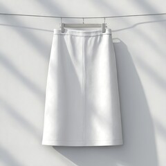 White midi skirt hanging on a clothesline against a plain background