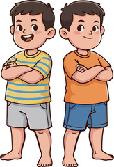 Cartoon Illustration of Two Boys Standing with Arms Crossed