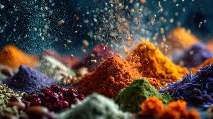 Colorful Spices and Herbs in a Vibrant Culinary Display