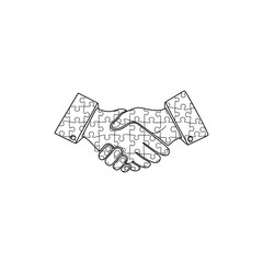 Doodle handshake icon with puzzle piece pattern