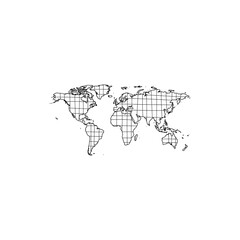Obraz premium Doodle world map icon continents filled with grid lines