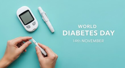 World diabetes day with glucose meter and hands
