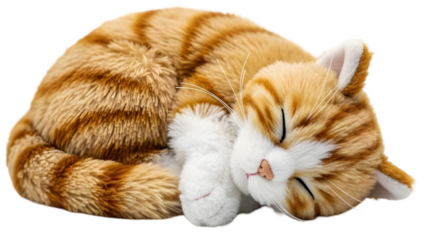 Sleeping ginger cat curled up peacefully on a soft surface, creating a cozy and serene atmosphere