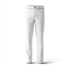 White dress pants, straight leg style, featuring a belt loop and a classic fit