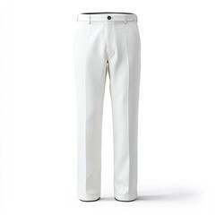 Full-length, white trousers; straight leg
