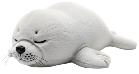 Cute, sleeping seal toy resting on a soft surface, with a serene expression and smooth texture