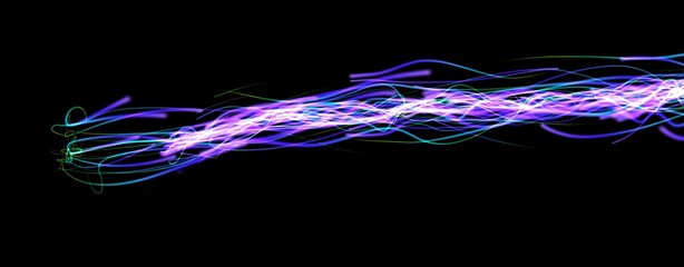 Panoramic abstract blurred stripes space flowing and vibrant dynamic, fiery color gradients on a black background. Abstract laser led energy design featuring vibrant fiery colors.