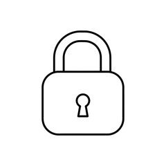 Simple line drawing of a closed padlock representing security and privacy in a minimalist style for digital and print designs