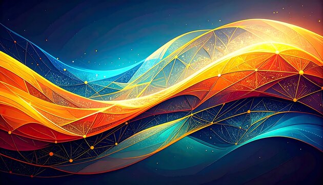 Abstract wavy design with vibrant colors and geometric patterns - Powered by Adobe