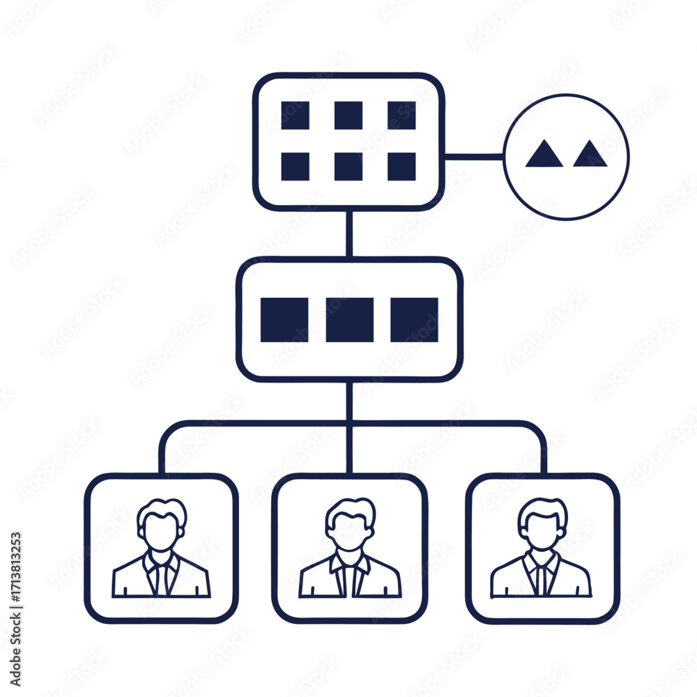Aufkleber dark blue outline organizational chart with squares and figures on white background hierarchy struct
