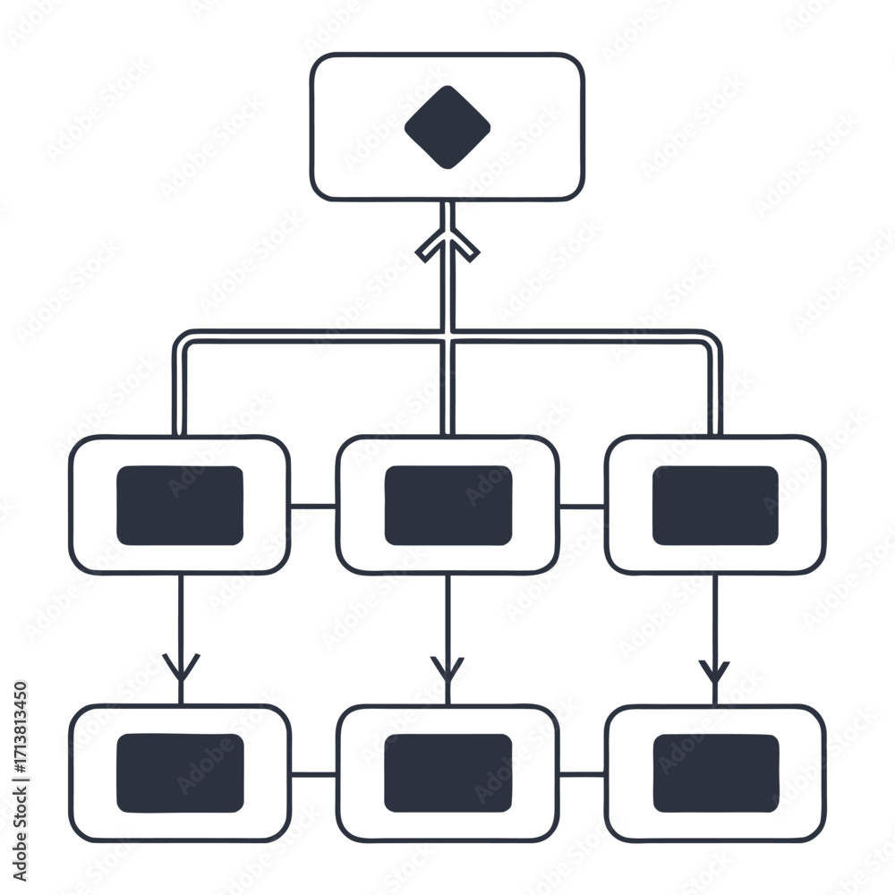Poster dark blue flowchart with rounded rectangles and diamond shape diagram process