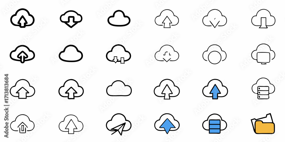 Poster dynamic cloud icons showcase data upload download transfer and storage solutions for modern technolo