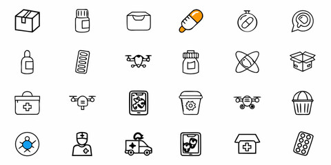 Modern medical icons depicting healthcare, delivery, and science, perfect for innovative health solutions