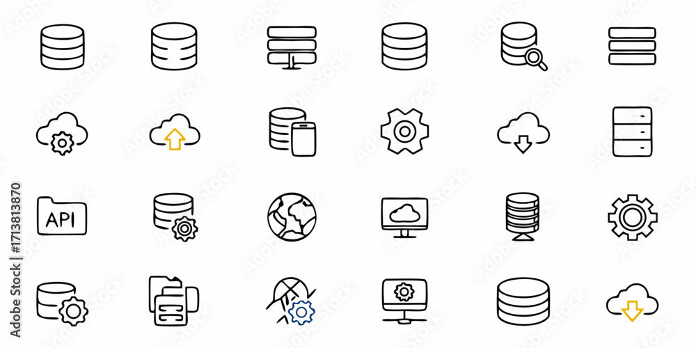 Poster Dynamic data icons representing cloud storage, databases, and API connections for modern business solutions
