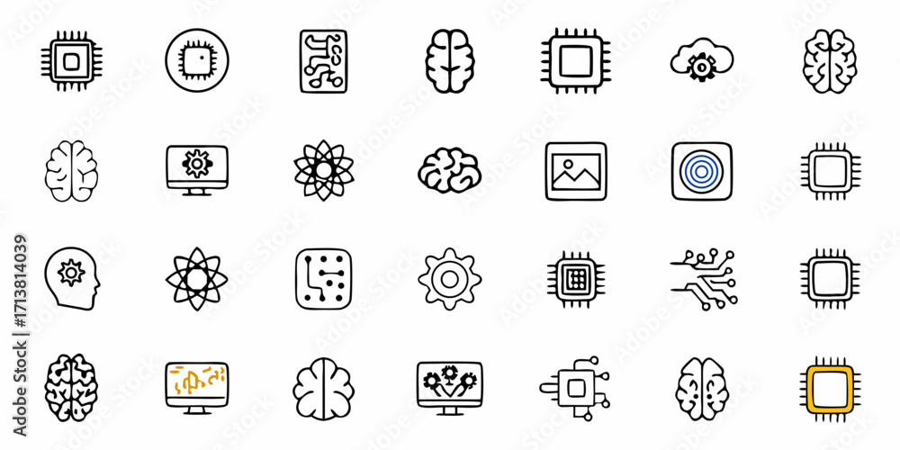 Poster brain and cpu icons representing artificial intelligence, technology, and innovation with a modern, 