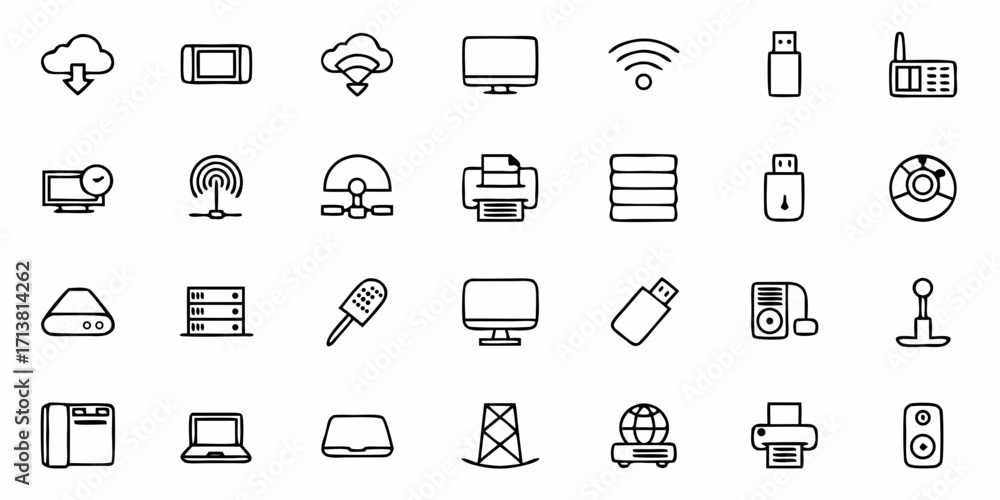Poster modern technology and network icons provide essential digital communication and data management solu