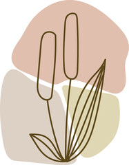 Minimalist Line Art Illustration of Two Typha Plants with Leaves