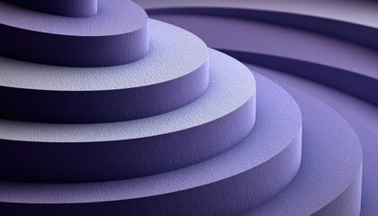 Abstract purple concentric circles and layered platforms creating a swirling, textured, 3D effect