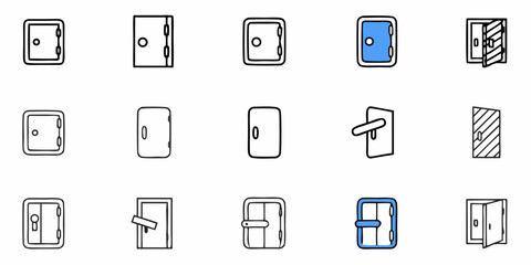 Collection of diverse door icons, showcasing different styles and opening mechanisms for architectural and design concepts